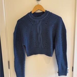 Frank & Oak Navy Blue Cable Knit Cropped Women's Sweater (XS)